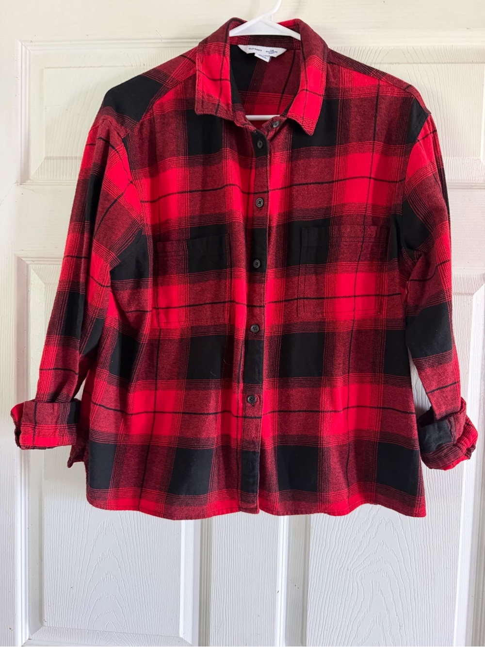Old Navy Red & Black Plaid Button-Down Shirt - Casual Flannel
